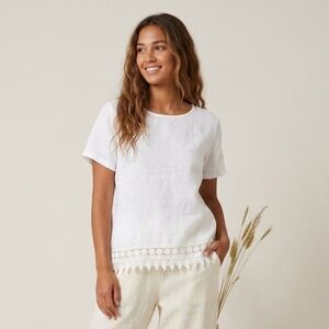 Terzo Millennio Italian Linen Bohemian Crochet-Trim Linen Summer Blouse SZ M